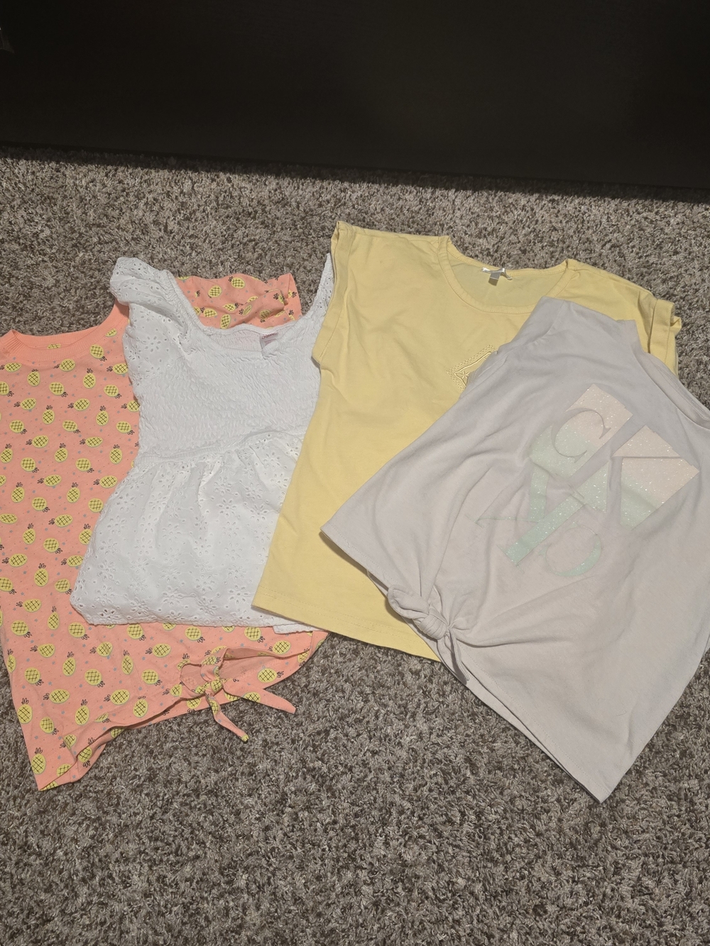 Girls' Short Sleeve Tee Set - Yellow, White, Peach Pineapple, Light Gray